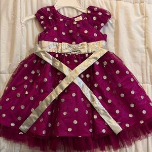 Little Girls Magenta Polka Dot Party/Easter Dress with Silver Bow Belt